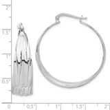 Sterling Silver RH-Plated Textured and Tapered LG Round Hoop Earrings
