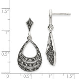 Sterling Silver RH-plated Textured Marcasite Teardrop Post Dangle Earrings