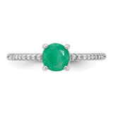 Sterling Silver Rh-plated-plated  1.0EM Emerald and .12WT White Topaz Ring - QR-26A9DE38-8591