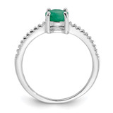 Sterling Silver Rh-plated-plated  1.0EM Emerald and .12WT White Topaz Ring - QR-E9730EA8-3361