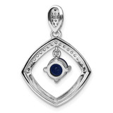 Sterling Silver RH-pltd Blue Glass and Clear CZ Fancy Square Pendant