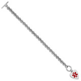 Sterling Silver RH-pltd Engraveable Enamel Heart Medical ID Bracelet - XS-C02A83EA-1784