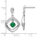 Sterling Silver RH-pltd Green Glass and Clear CZ Fancy Square Post Earrings