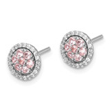 Sterling Silver RH-pltd Pink Crystal Cluster w/ CZ Halo Jacket Post Earring