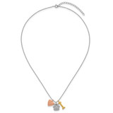 Sterling Silver Rose and Yellow Gold-plated Polished CZ Pawprint Heart and Bone 16 Inch with 2 Inch Extension Necklace