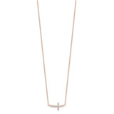 Sterling Silver Rose Gold-plated CZ Sideways Cross w/2in Ext Necklace - QG-FCEE4948-1044