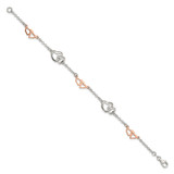 Sterling Silver Rose Gold-plated Polished Heart Bracelet