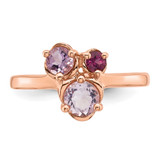 Sterling Silver Rose Gold-plated Polished Round Amethyst, Pink Quartz and Rhodolite Garnet Size 8 Ring