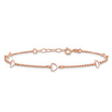 Sterling Silver Rose Tone Hearts 9in Plus 1in ext Anklet