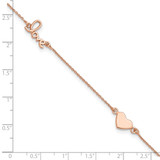 Sterling Silver Rose Tone Love and Heart 9in Plus 1in ext Anklet