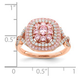 Sterling Silver Rose-plated Pink and White CZ Cushion Ring - QR-6DA75A61-4557