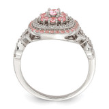 Sterling Silver Rose-plated Pink and White CZ Cushion Ring - QR-933E268C-7634