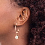 Sterling Silver Rose-tone 18k Flash Gold-plated 8-9mm White Rice Freshwater Cultured Pearl Post Dangle Earrings