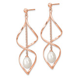 Sterling Silver Rose-tone 7-8mm White Rice Freshwater Cultured Pearl Post Dangle Earrings - QE-1EF107F1-5172