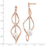 Sterling Silver Rose-tone 7-8mm White Rice Freshwater Cultured Pearl Post Dangle Earrings - QE-1EF107F1-5172