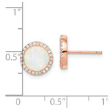 Sterling Silver Rose-Tone Created Opal & CZ Round Halo Post Earrings