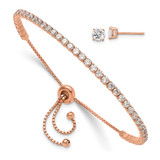 Sterling Silver Rose-tone CZ Adjustable Bracelet and Earring Set Sterling Silver Rose-tone CZ Adjustable Bracelet and Earring Set