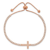 Sterling Silver Rose-tone CZ Sideways Cross Adjustable Bracelet