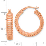 Sterling Silver Rose-tone Polished and Grooved 26x6mm Round Hollow Hoop Earrings