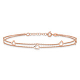 Sterling Silver Rose-tone Polished Heart 9in Plus 1in Anklet
