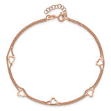 Sterling Silver Rose-tone Polished Heart 9in Plus 1in Anklet