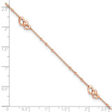 Sterling Silver Rose-tone Polished Hearts 9in Plus 1in Ext Anklet