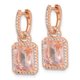 Sterling Silver Rose-tone Polished Pink Glass Stone and CZ Halo Removable Dangle on Round Hinged Hoop Earrings