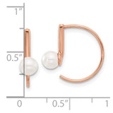 Sterling Silver Rose-tone Polished Synthetic Pearl Threader Hoop Earrings