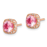 Sterling Silver Rose-tone Square Pink Crystal Center and CZ Post Earrings