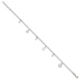Sterling Silver Sun Moon Stars and Crystals 10in Plus 1in ext. Anklet