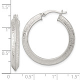 Sterling Silver Textured 30x4.0mm Knife Edge Greek Key Round Hoop Earrings