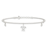 Sterling Silver Turtle Dangle Beads 9in Plus 1in Ext. Anklet