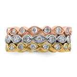 Sterling Silver Vermeil Trio CZ Rings - QR-7AB7479A-7892