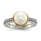 Sterling Silver w/14k Antiqued 8mm Button FWC Pearl Set of 3 Rings - QR-0B4432C3-3738