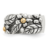 Sterling Silver w/14k Antiqued Leaves & Flowers Band - QR-58E0AFA3-6835
