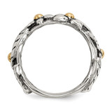 Sterling Silver w/14k Antiqued Leaves & Flowers Band - QR-5B5B85F7-2673