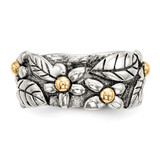 Sterling Silver w/14k Antiqued Leaves & Flowers Band - QR-5B5B85F7-2673