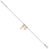 Sterling Silver w/Rose Tone Lock and Key Beaded 7in w/1in ext. Bracelet