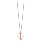 Sterling Silver with Rose-tone Polished White CZ Heart and Shooting Star Dangle 16 inch Necklace
