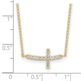 Sterling Silver Yellow Gold-plated CZ Sideways Cross w/2in Ext Necklace