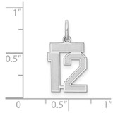 Sterling Silver/Rhodium-plated Satin Number 12 Charm - QP-F007C32F-7273