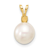 14k 8-8.5mm White Round Freshwater Cultured Pearl and .07PE Peridot Pendant