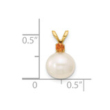 14k 8-8.5mm White Round Freshwater Cultured Pearl and .09CI Citrine Pendant