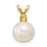 14k 8-8.5mm White Round Freshwater Cultured Pearl and .09GA Garnet Pendant