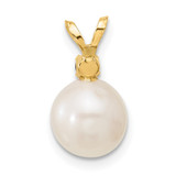 14k 8-8.5mm White Round Freshwater Cultured Pearl and .09SA Sapphire Pendant