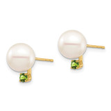 14k 8-8.5mm White Round Freshwater Cultured Pearl and .14PE Peridot Post Earrings