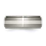 Titanium Ridged Edge Sterling Silver Inlay 8mm Brushed/Polished Band - TB-4B61D939-2814