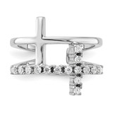 True Fire Sterling Silver Rhodium-plated Double Cross CZ Open Back Ring - QR-5DB1F925-6197