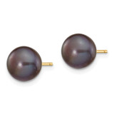14k 8-9mm Black Button Freshwater Cultured Pearl Stud Post Earrings