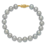 14K 8-9mm Grey Near Round Freshwater Cultured Pearl 7.5 inch Bracelet